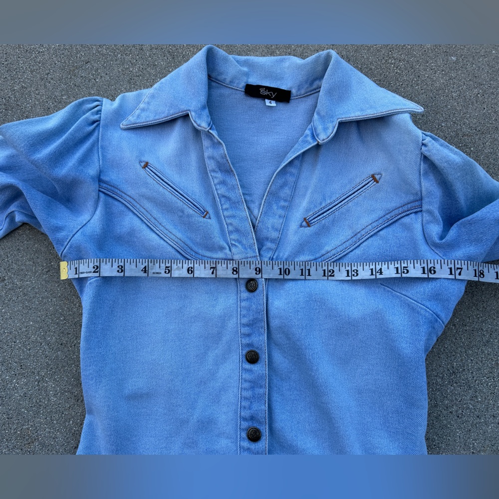 Sky Light Blue Denim Jacket Women Size 4 - Picture 7 of 9